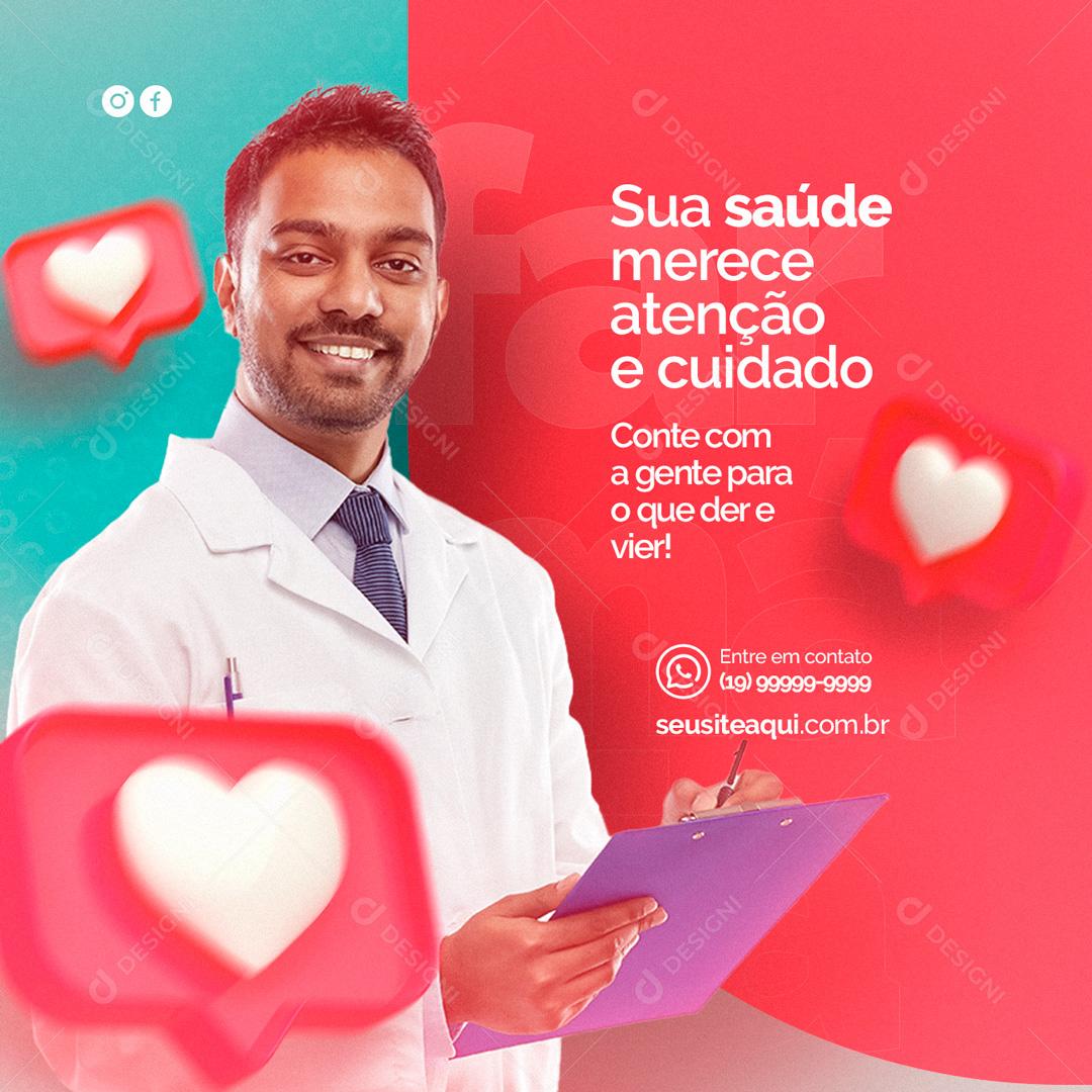 Social Media Sua saúde merece atenção e cuidado Farmácia PSD Editável