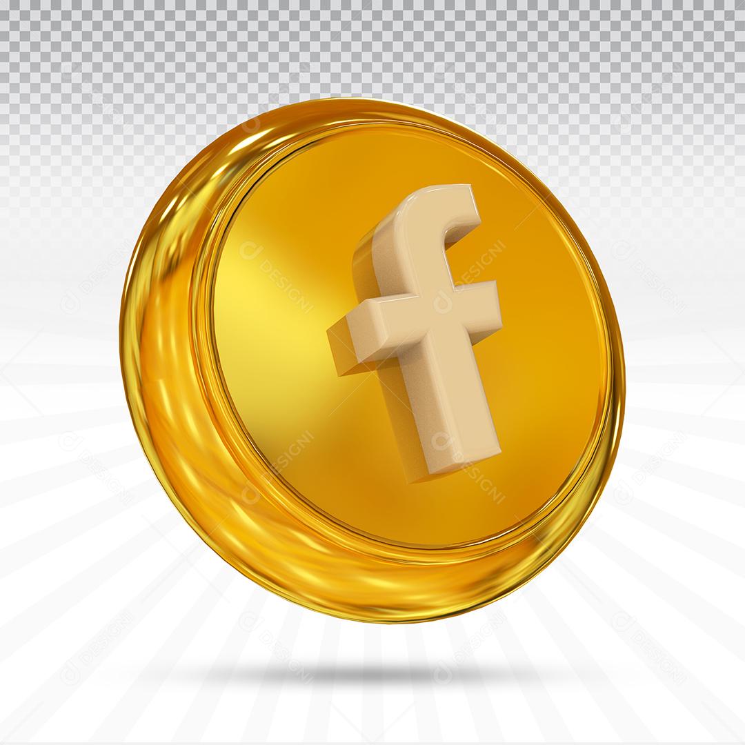 Ícone 3D Facebook Dourado Elemento Para Composição PSD