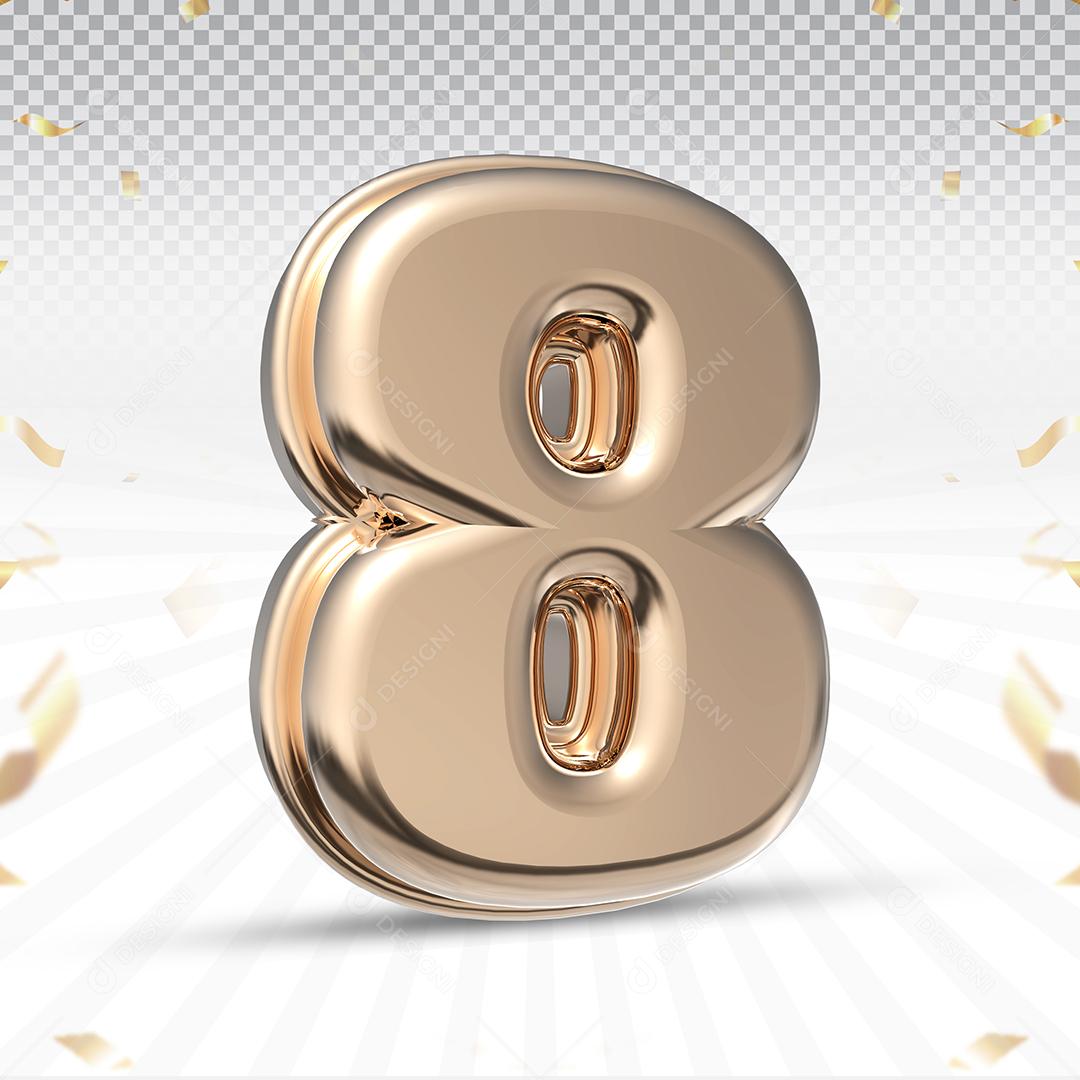 Elemento 3D Número 8 Rosa Para Composição PSD