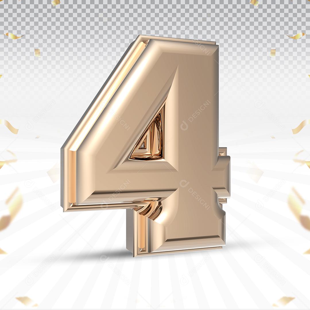 Elemento 3D Número 4 Rosa Para Composição PSD