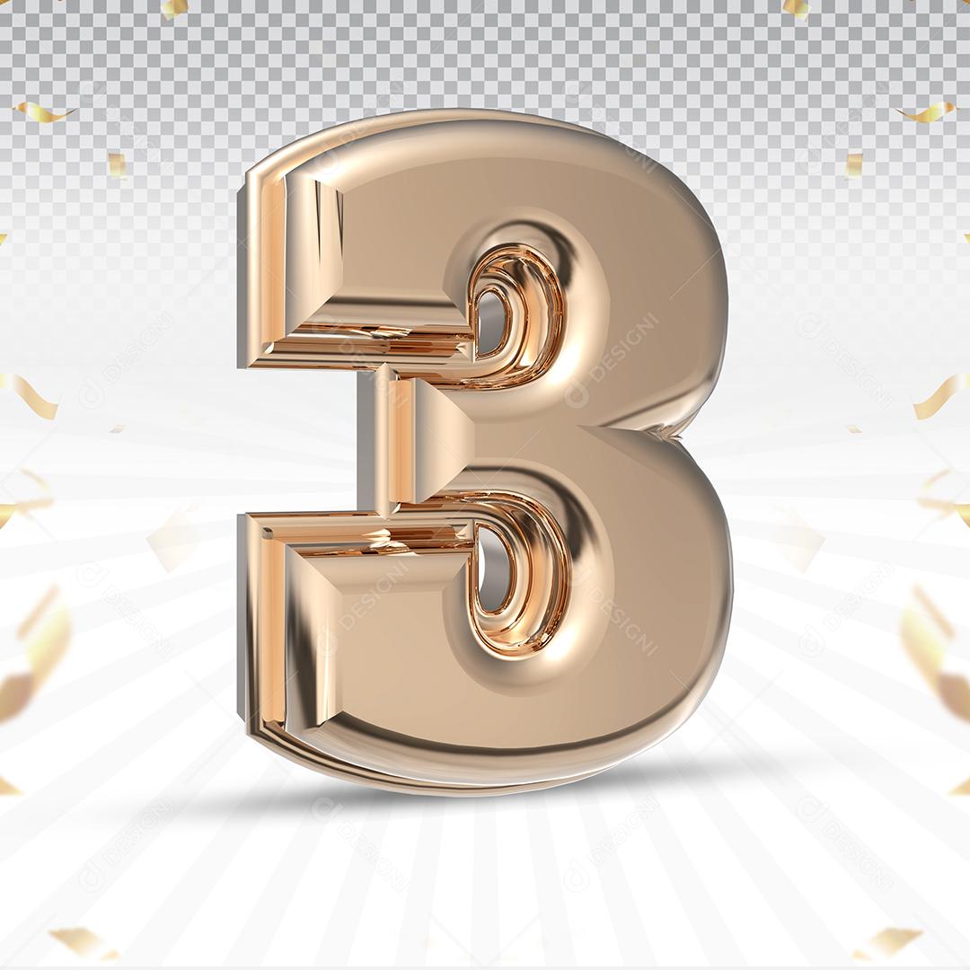 Elemento 3D Número 3 Rosa Para Composição PSD