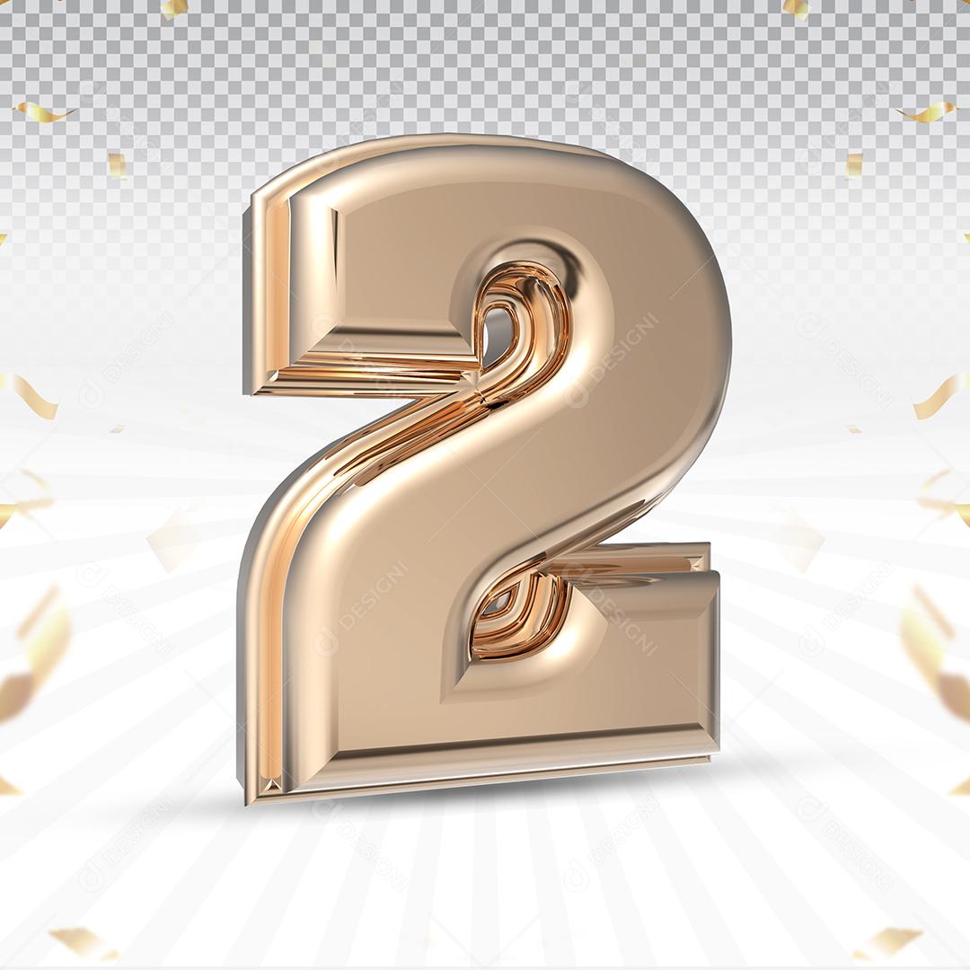 Elemento 3D Número 2 Rosa Para Composição PSD