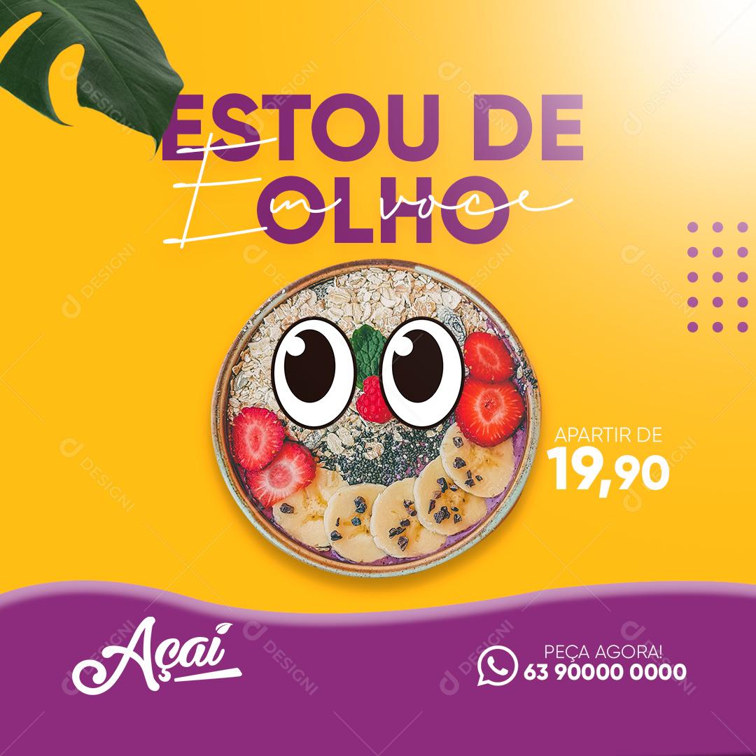 Post Açaiteria Açai Estou de Olho Social Media PSD Editável