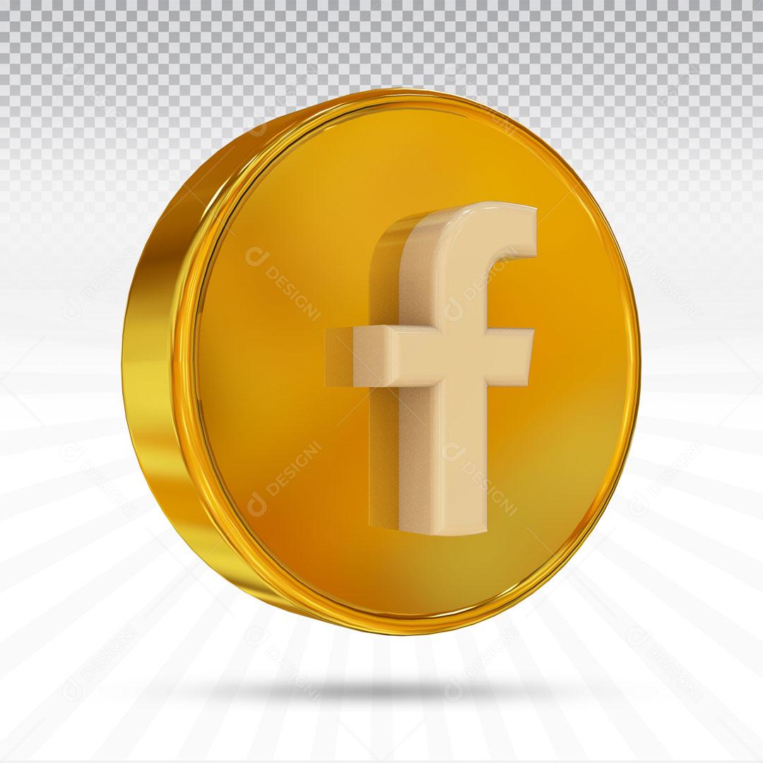 Ícone Rede Social Facebook Dourado PSD Editável