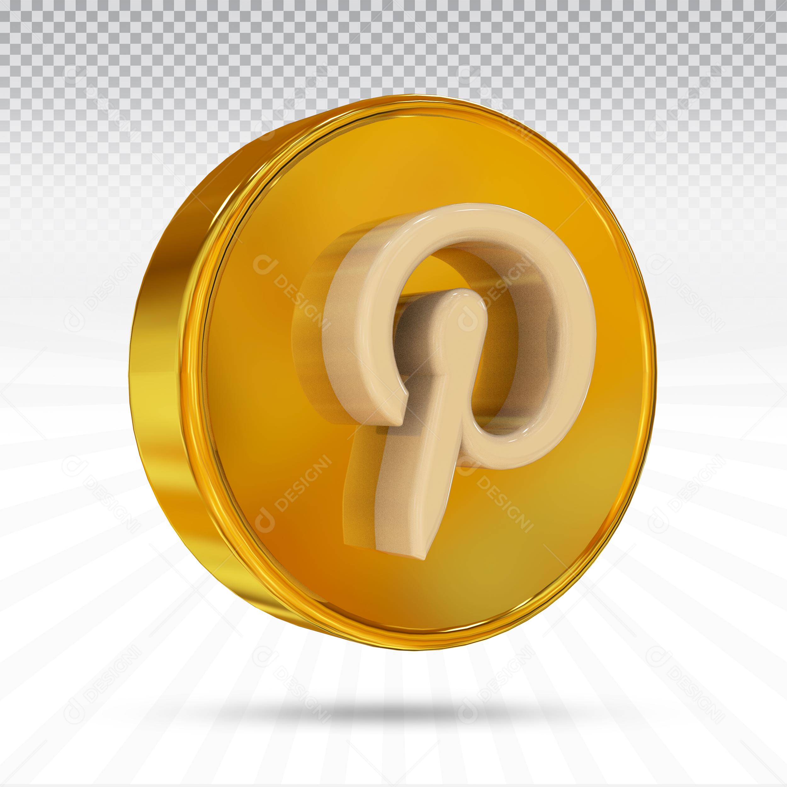 Ícone Rede Social Pinterest Dourado PSD Editável