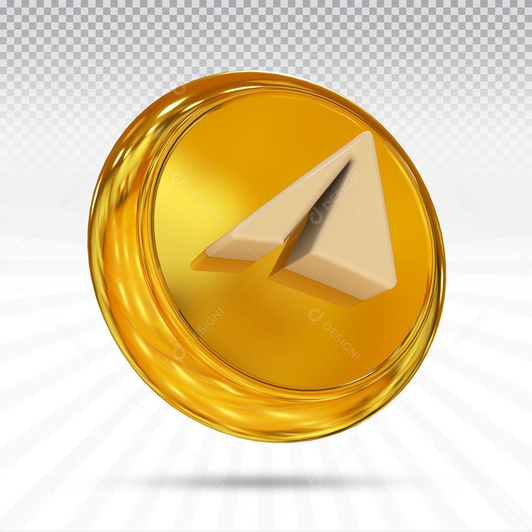 Ícone Rede Social Telegram Dourado PSD Editável