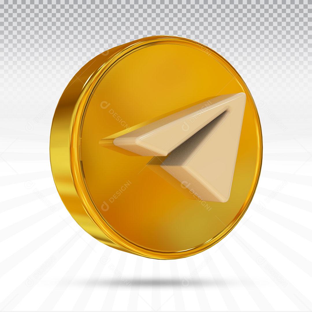 Ícone Rede Social Telegram Dourado PSD Editável