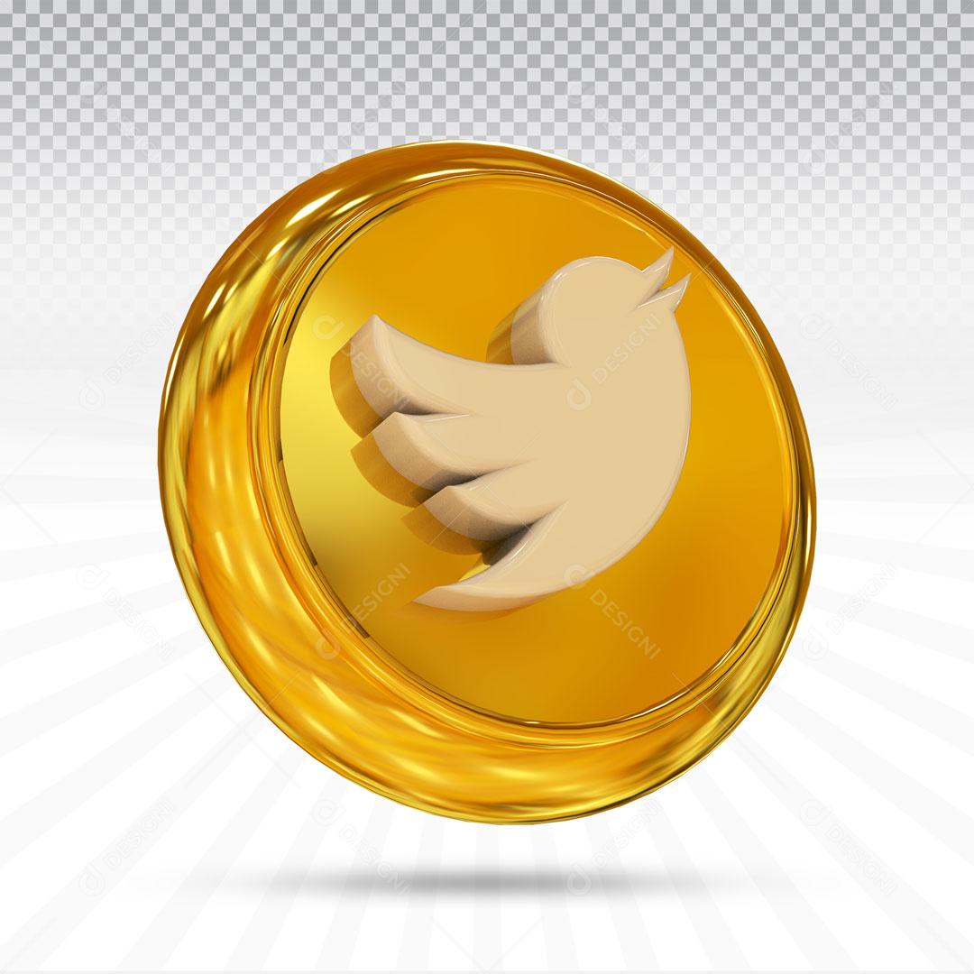 Ícone Rede Social Twitter Dourado PSD Editável