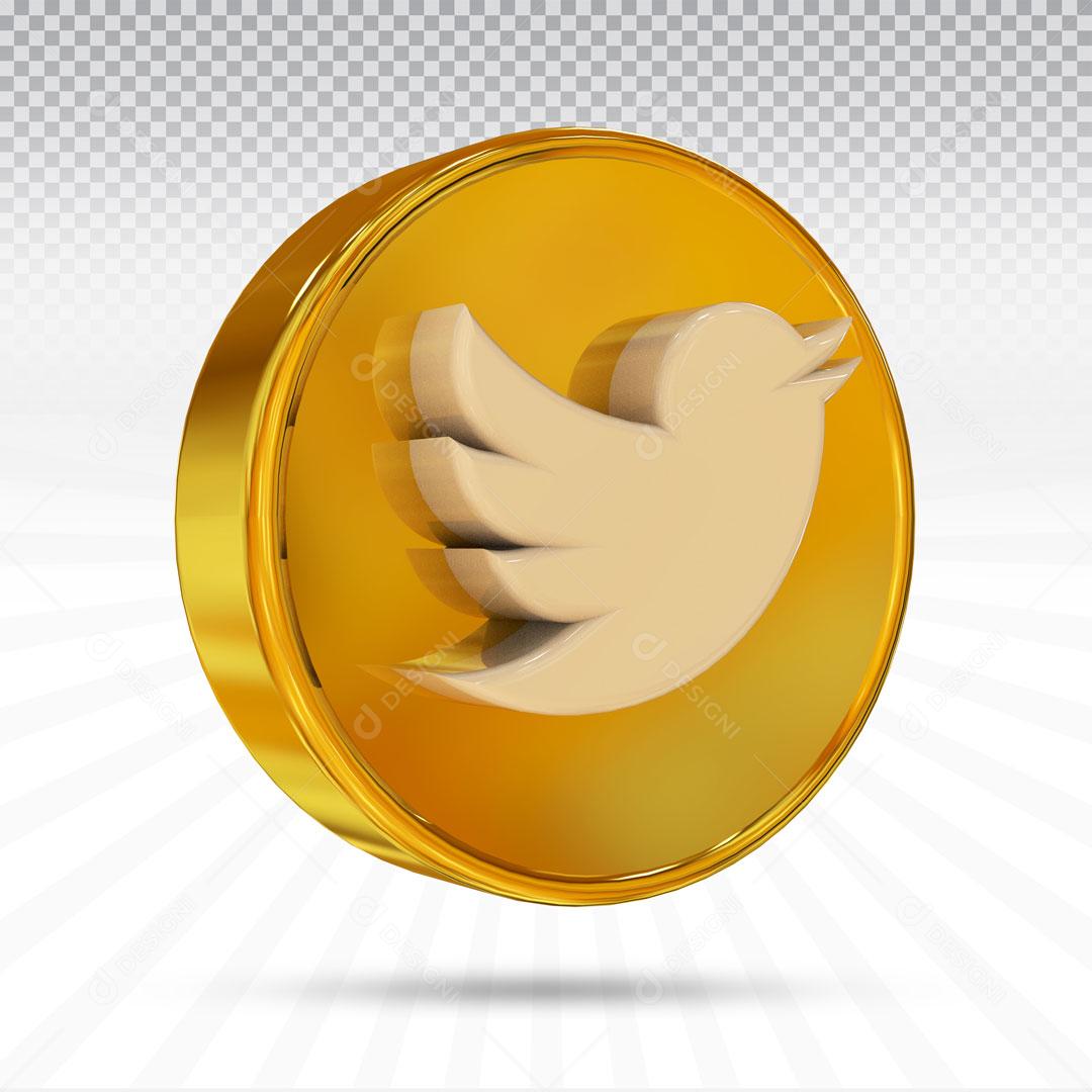 Ícone Rede Social Twitter Dourado PSD Editável