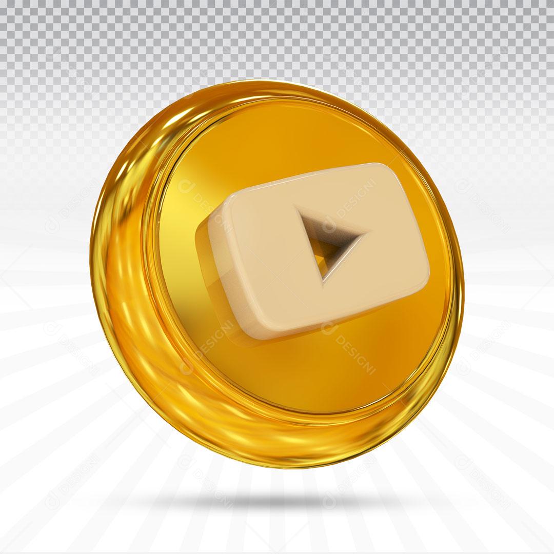 Ícone Rede Social Youtube Dourado PSD Editável