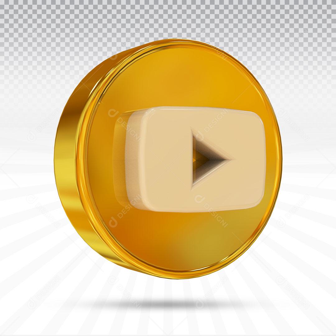Ícone Rede Social Youtube Dourado PSD Editável