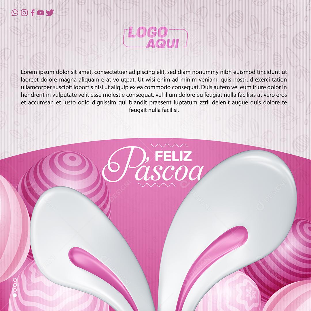 Social Media Feliz Páscoa 3D Rosa PSD Editável