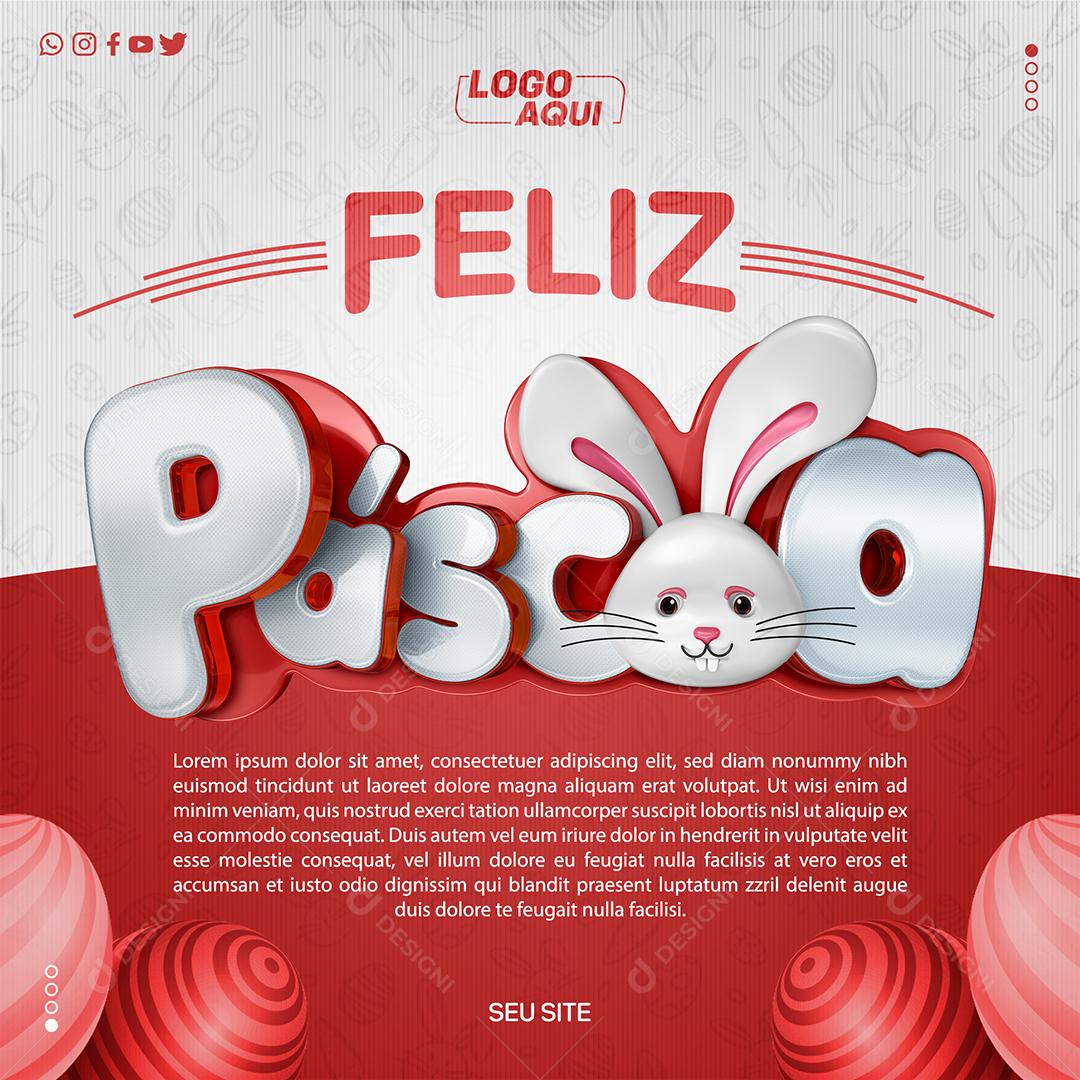 Social Media Feliz Páscoa 3D Vermelho PSD Editável