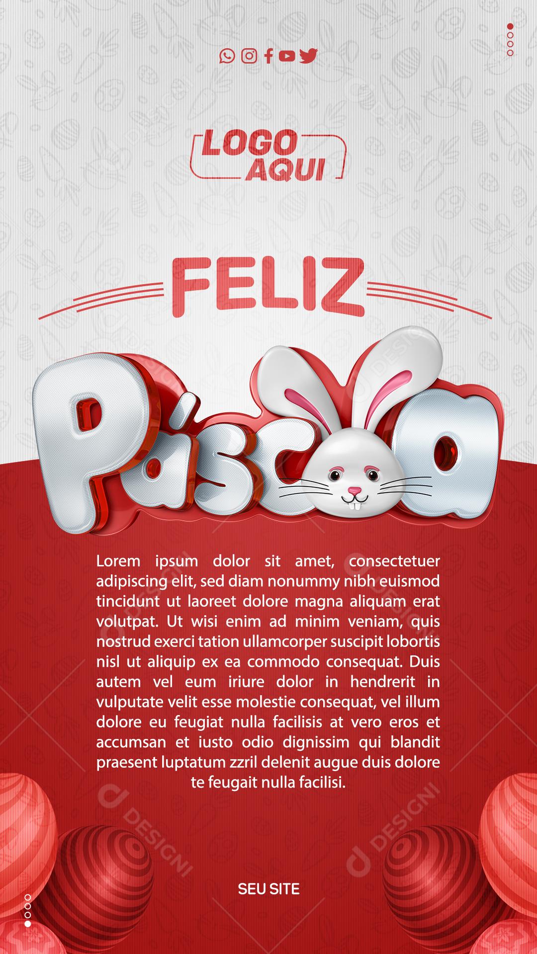 Social Media Feliz Páscoa 3D Vermelho PSD Editável