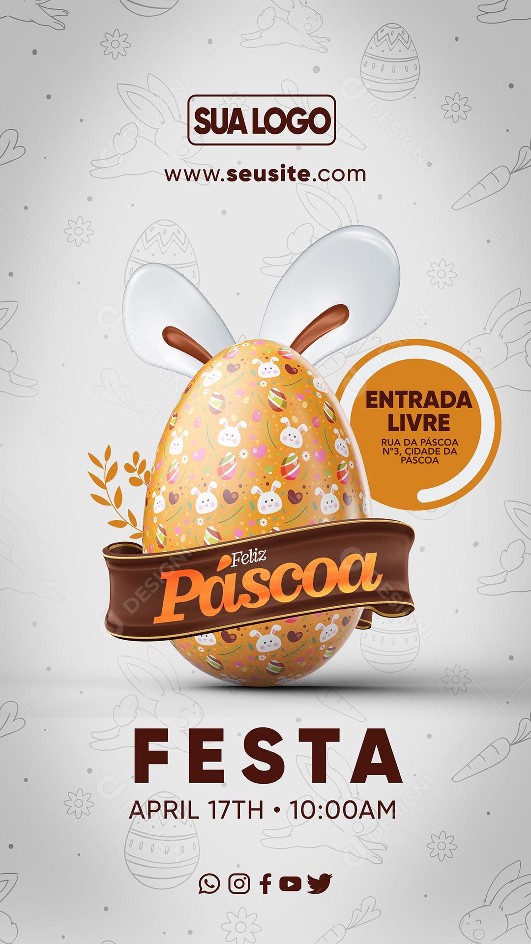 Social Media Feliz Páscoa Festa Entrada Livre PSD Editável