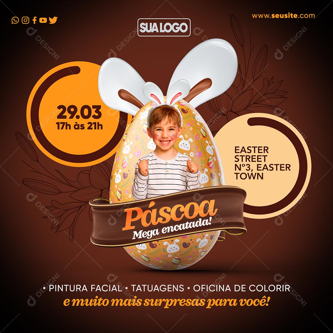 Social Media Páscoa Mega Encantada E Muito Mais Surpresa Pra Você PSD Editável
