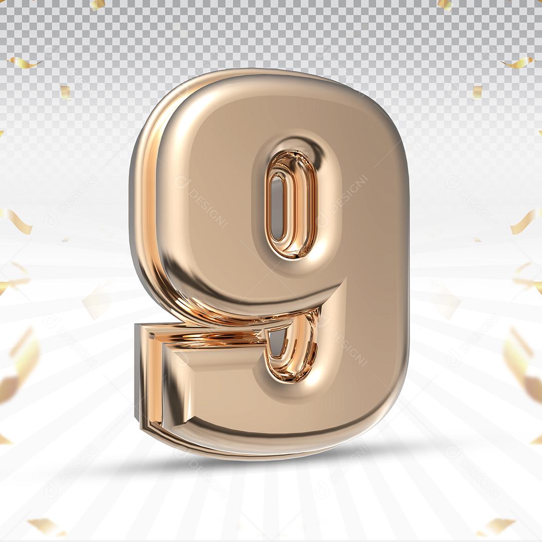 Elemento 3D Número 9 Rosa Para Composição PSD