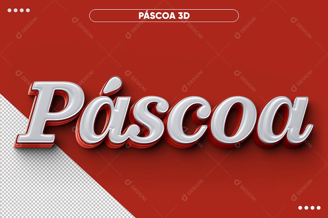 Páscoa Branco e Vermelho Texto 3D Para Composição PSD