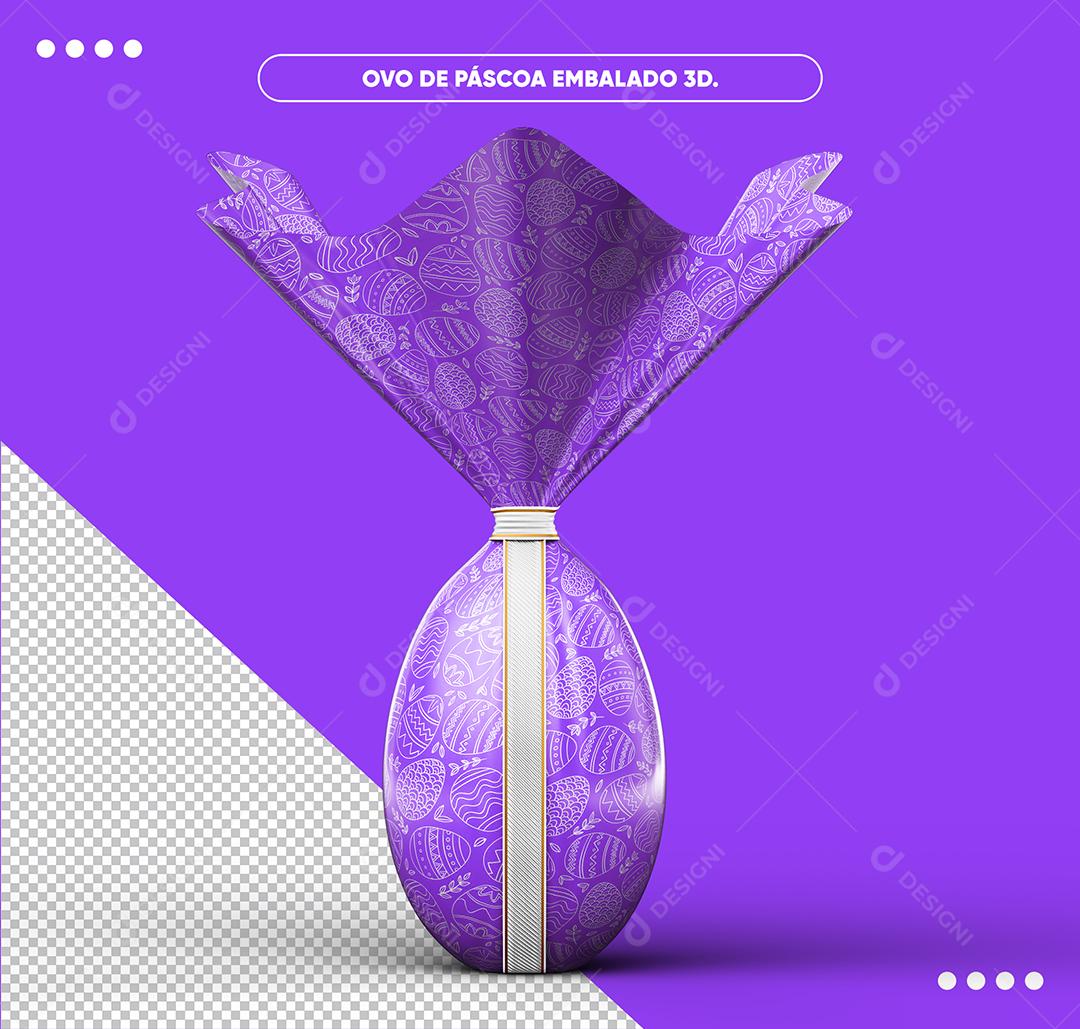 Ovo De Páscoa Embalado Violeta 3D Elemento Para Composição PSD