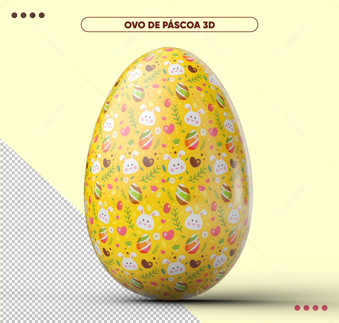 Ovo De Páscoa Decorado Amarelo 3D Elemento Para Composição PSD