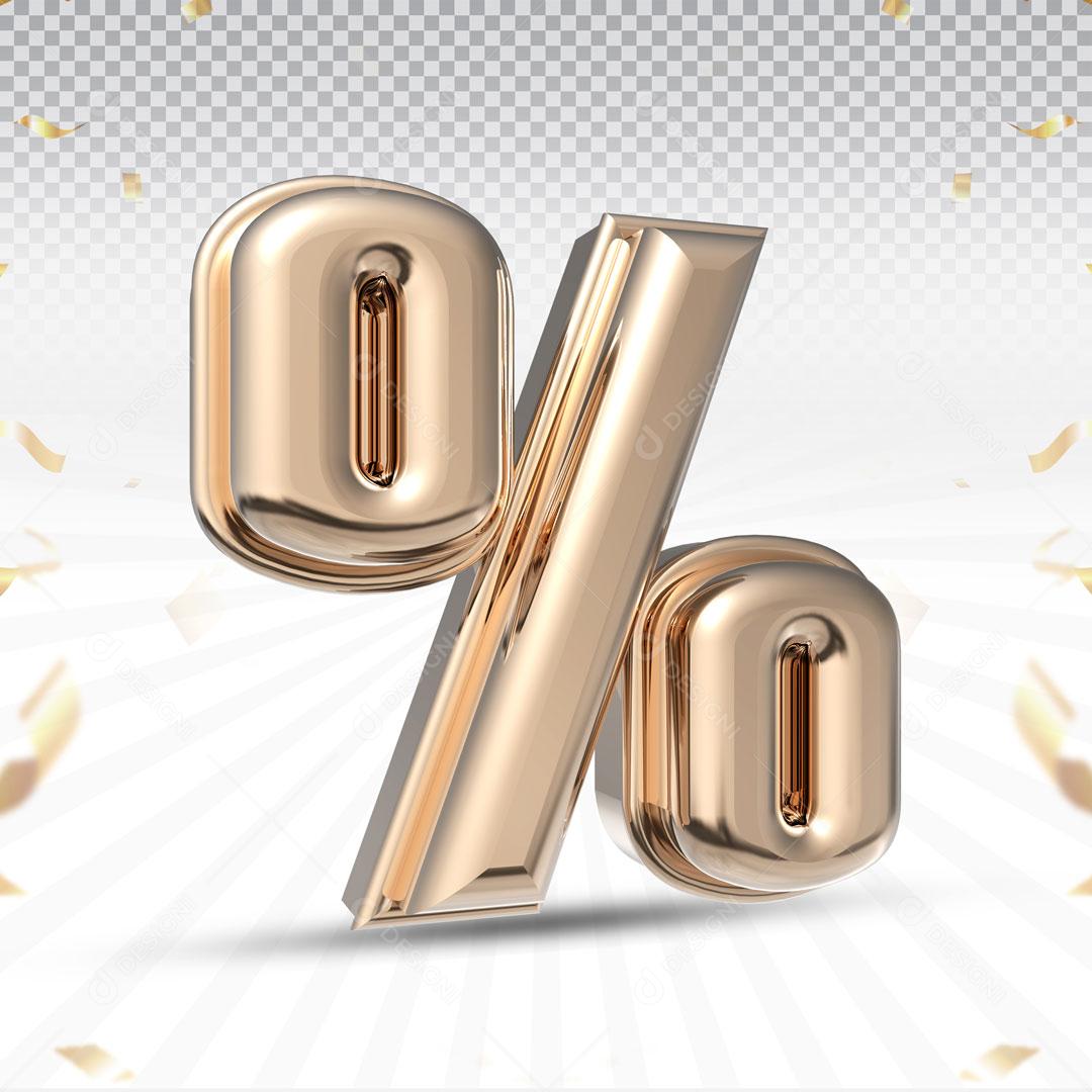 Elemento 3D Para Composição % Porcentagem Dourada PSD Editável