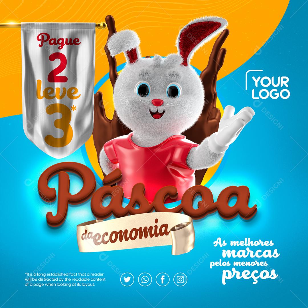 Social Media Páscoa Da Economia Pague 2 e Leva 3 PSD Editável