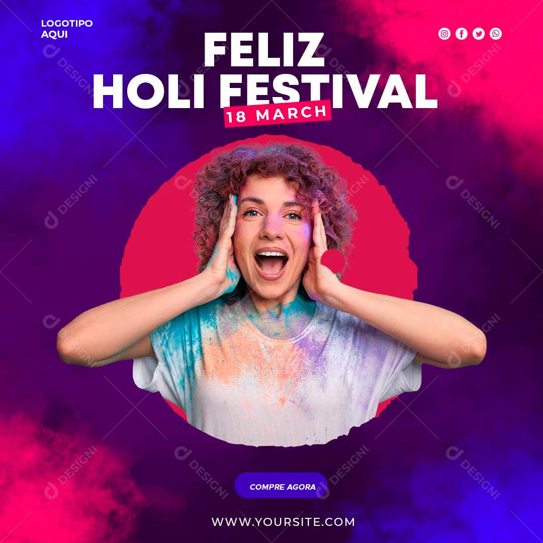 Feliz Holi Festival 18 De Março Social Media PSD Editável