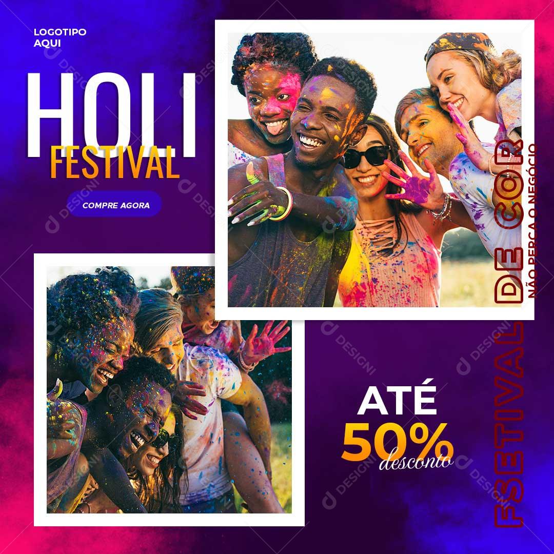 18 De Março Holi Festival Até 50% Desconto Lojas Social Media PSD Editável