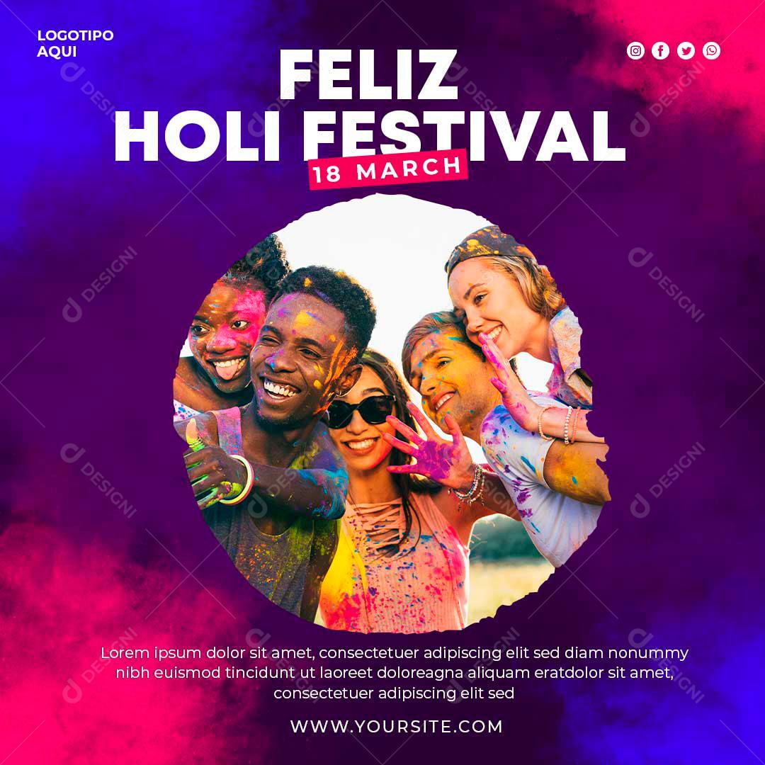 Social Media 18 De Março Feliz Festival Holi PSD Editável