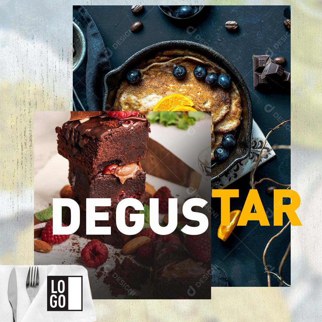 Post Restaurante Comida Deliciosa Degustar Social Media PSD Editável