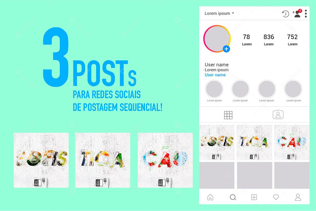 Post Feed Restaurante Instagram Social Media PSD Editável