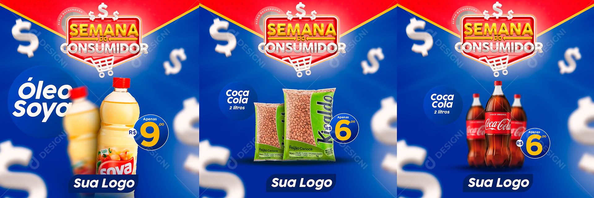 Social Media Semana Do Consumidor Supermecador Carrossel PSD Editável