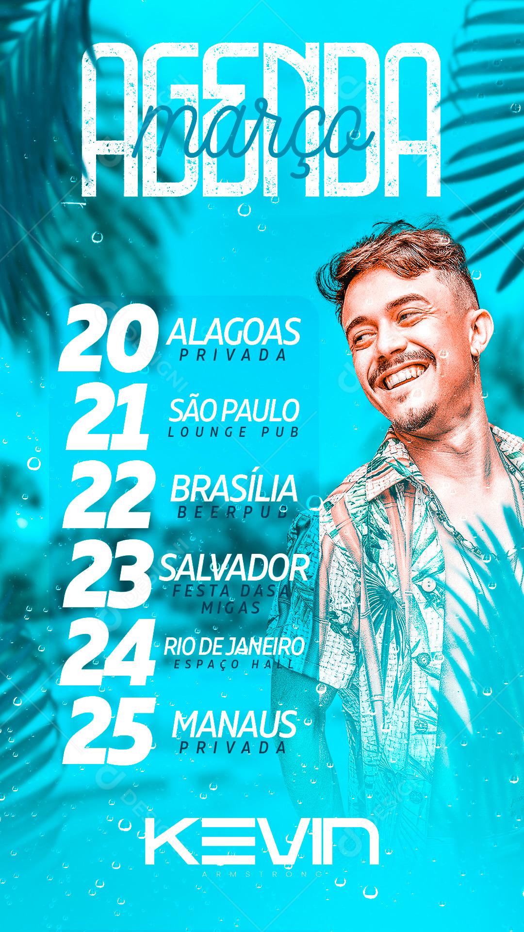 Agenda Março Kevin Flyers Social Media PSD Editável