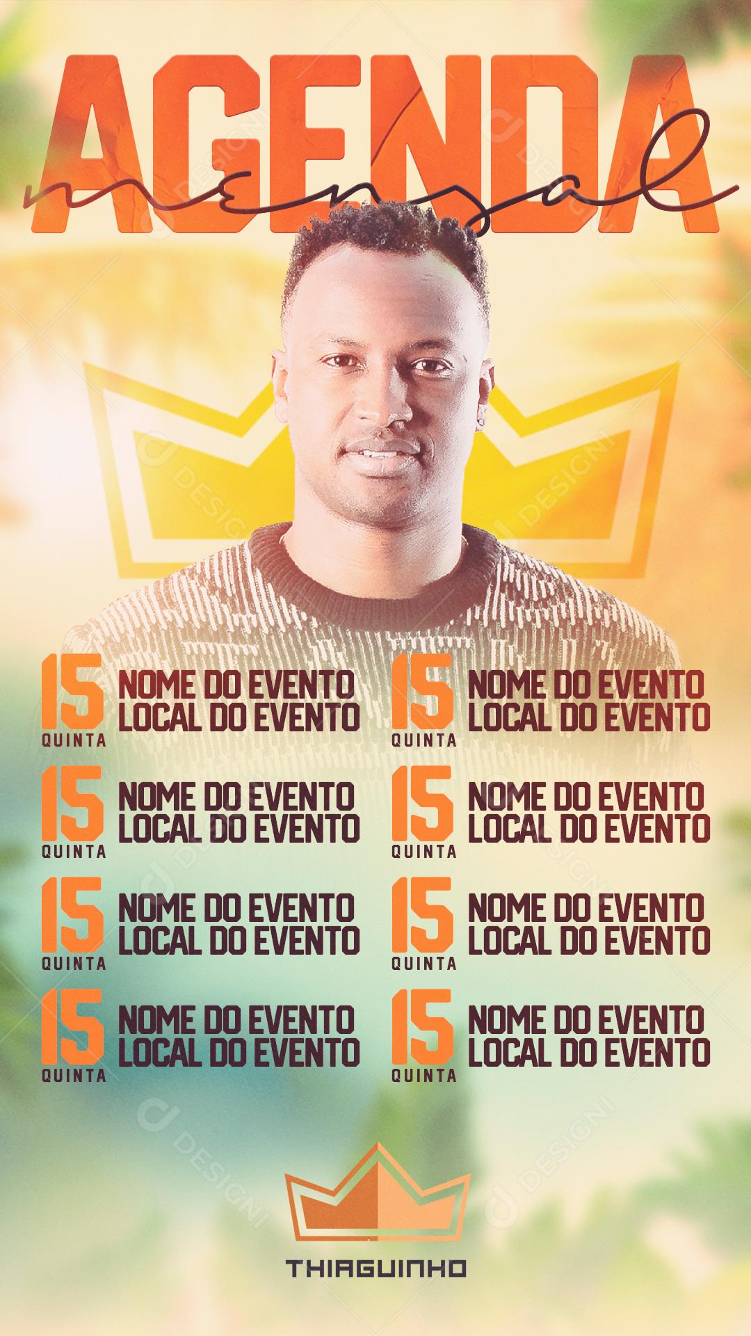 Agenda Mensal Thiaguinho Flyers Social Media PSD Editável