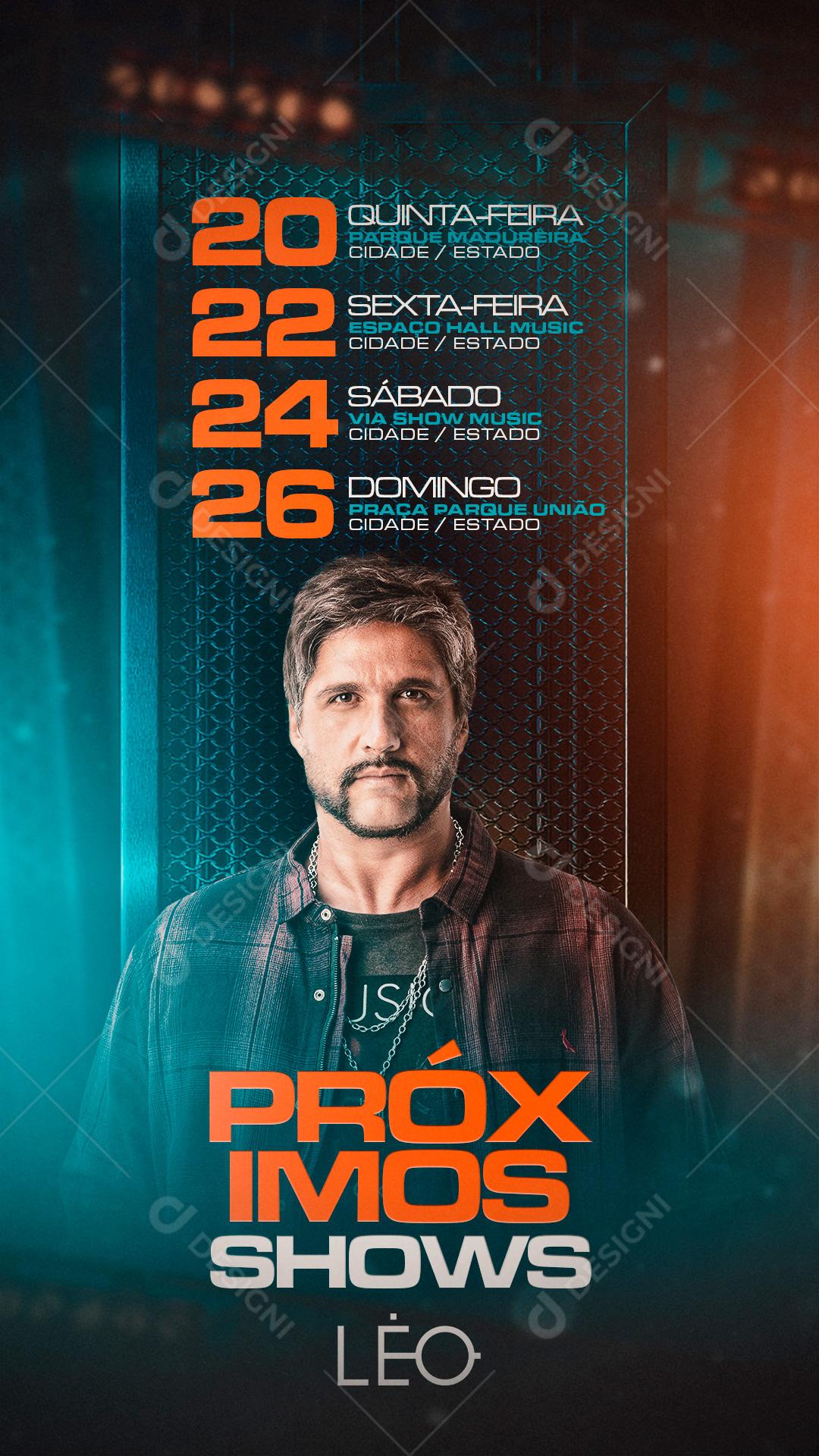Próximos Shows Léo Flyers Social Media PSD Editável