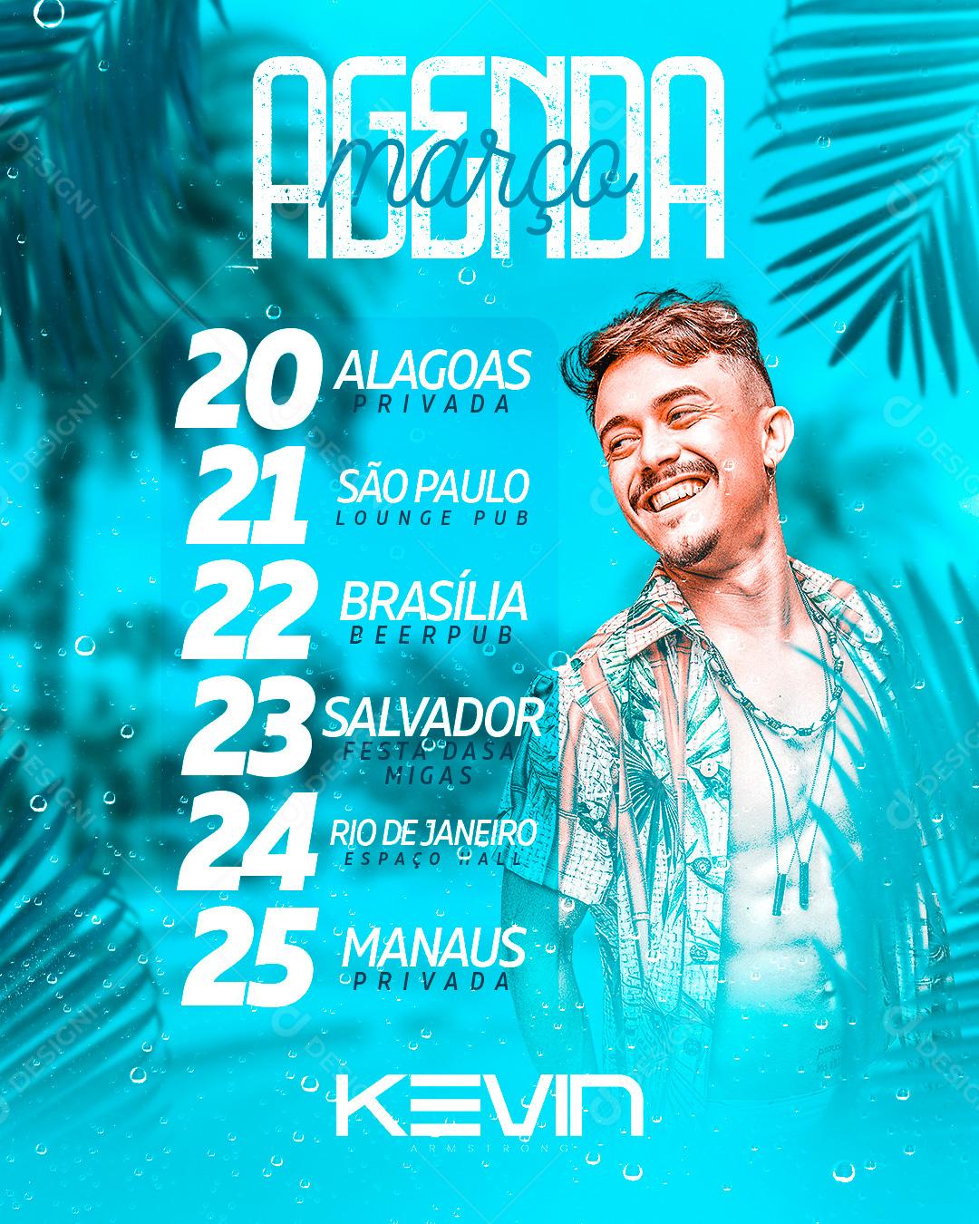 Social Media Agenda Março Kevin Flyers PSD Editável