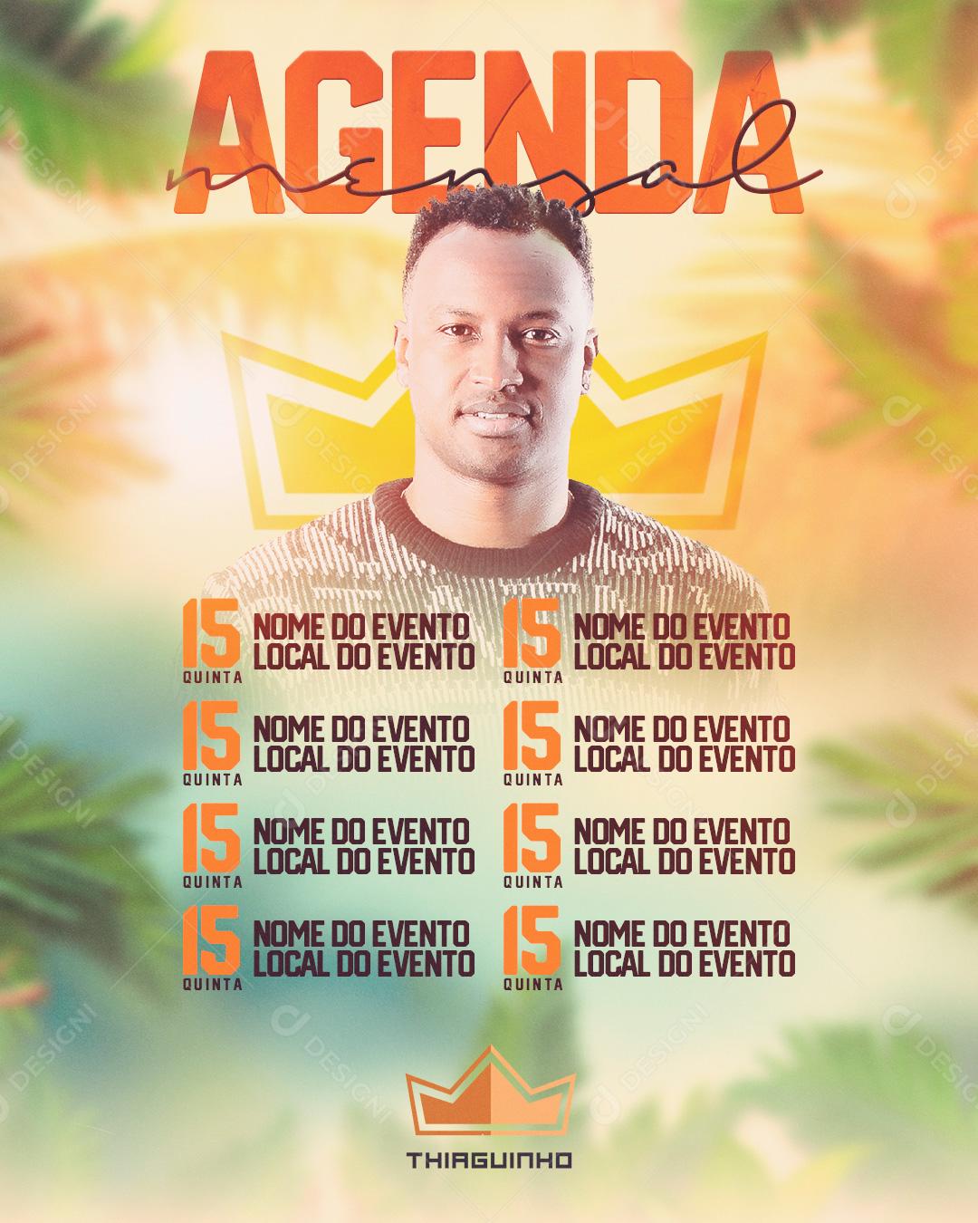 Social Media Agenda Mensal Thiaguinho Flyers PSD Editável