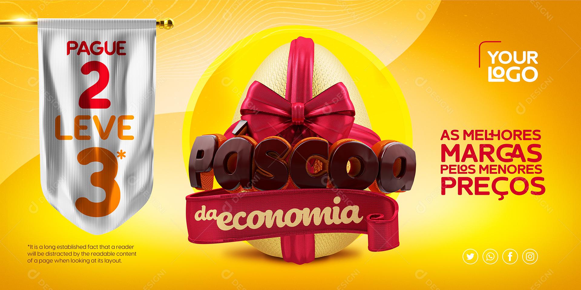 Social Media Banner Páscoa Da Economia Pague 2 e Leva 3 PSD Editável