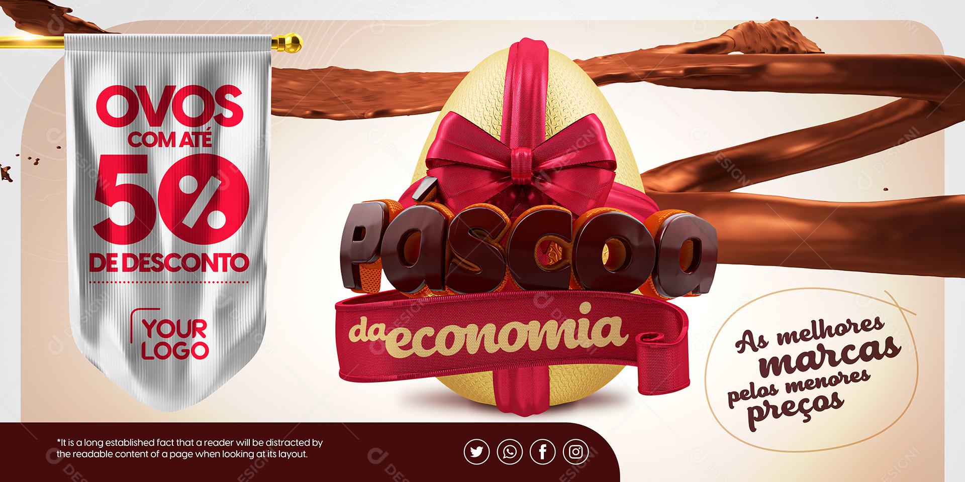 Social Media Banner Páscoa Ovos Com Até 50% De Desconto PSD Editável