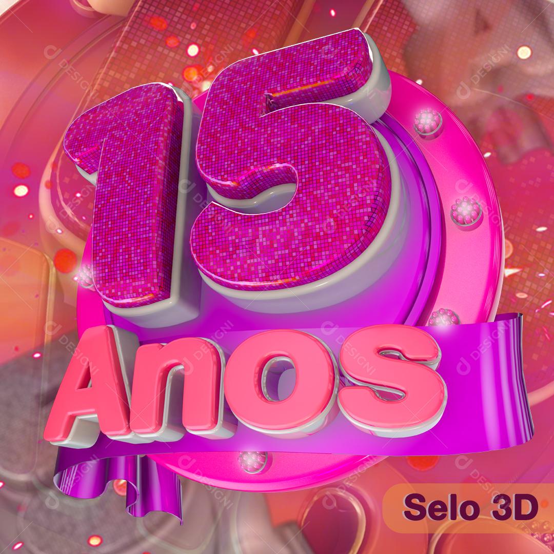 15 Anos Rosa De Aniversário Selo 3D Para Composição PNG Transparente Sem Fundo