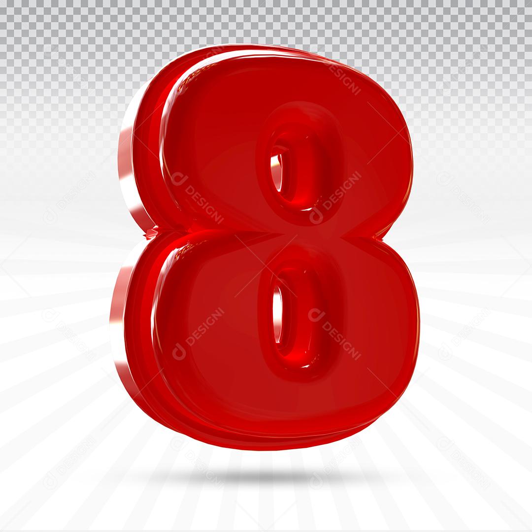 Elemento 3D Número 8 Vermelho Para Composição PSD
