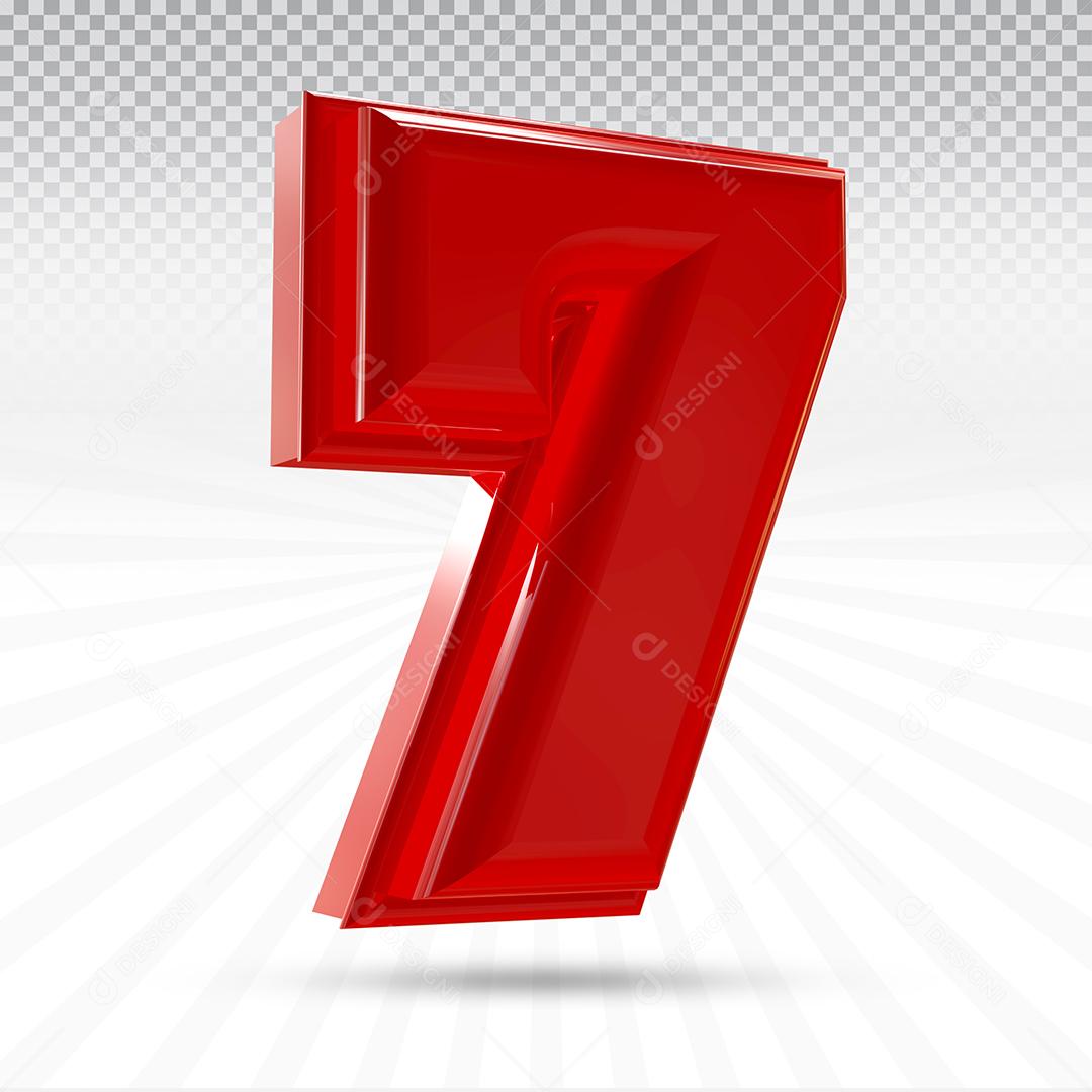 Elemento 3D Número 7 Vermelho Para Composição PSD