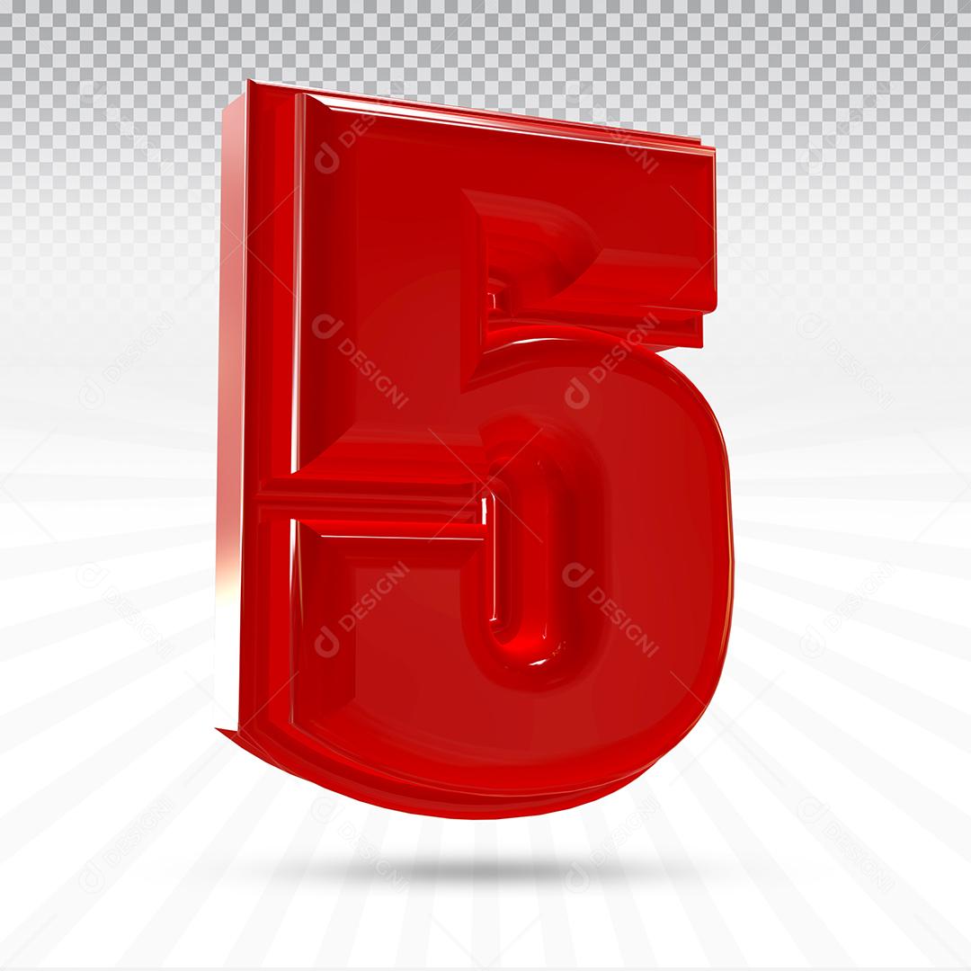 Elemento 3D Número 5 Vermelho Para Composição PSD