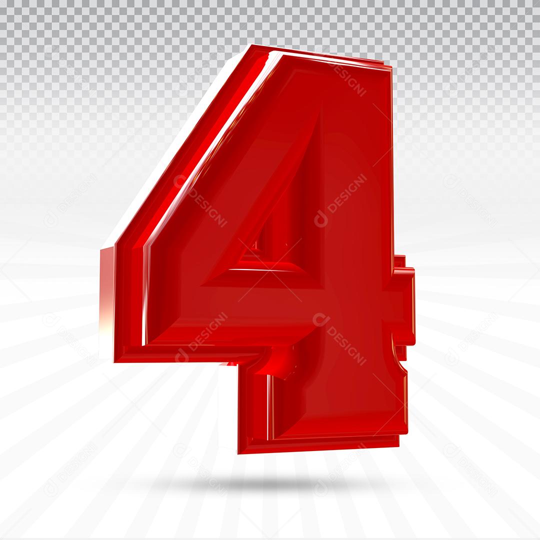 Elemento 3D Número 4 Vermelho Para Composição PSD