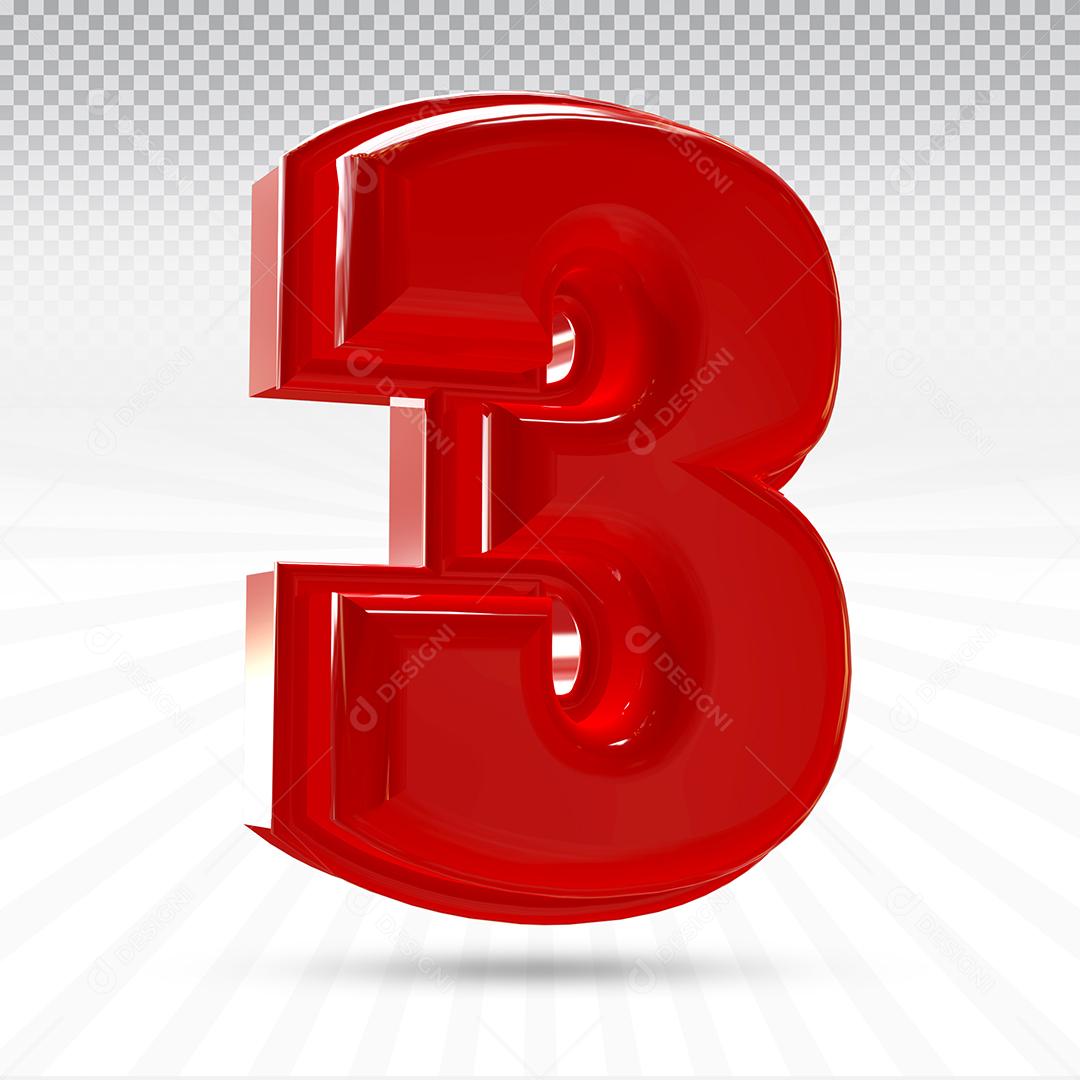 Elemento 3D Número 3 Vermelho Para Composição PSD