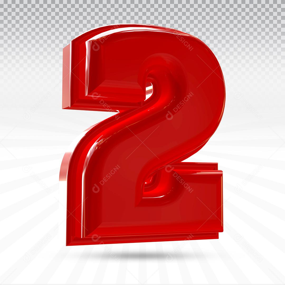 Elemento 3D Número 2 Vermelho Para Composição PSD
