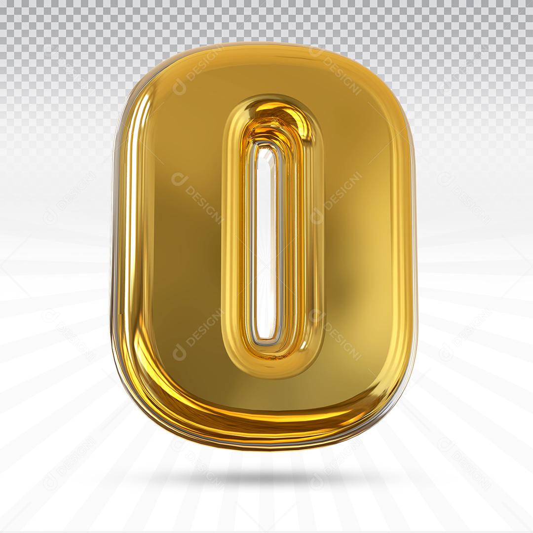 Número 0 3D Dourado Elemento Para Composição PSD