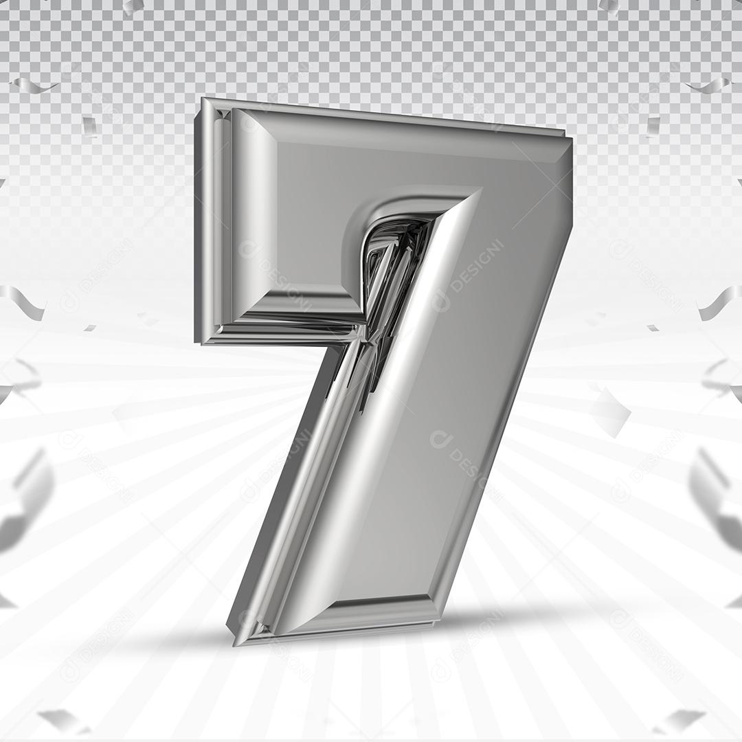 Número 7 3D Prata Elemento Para Composição PSD