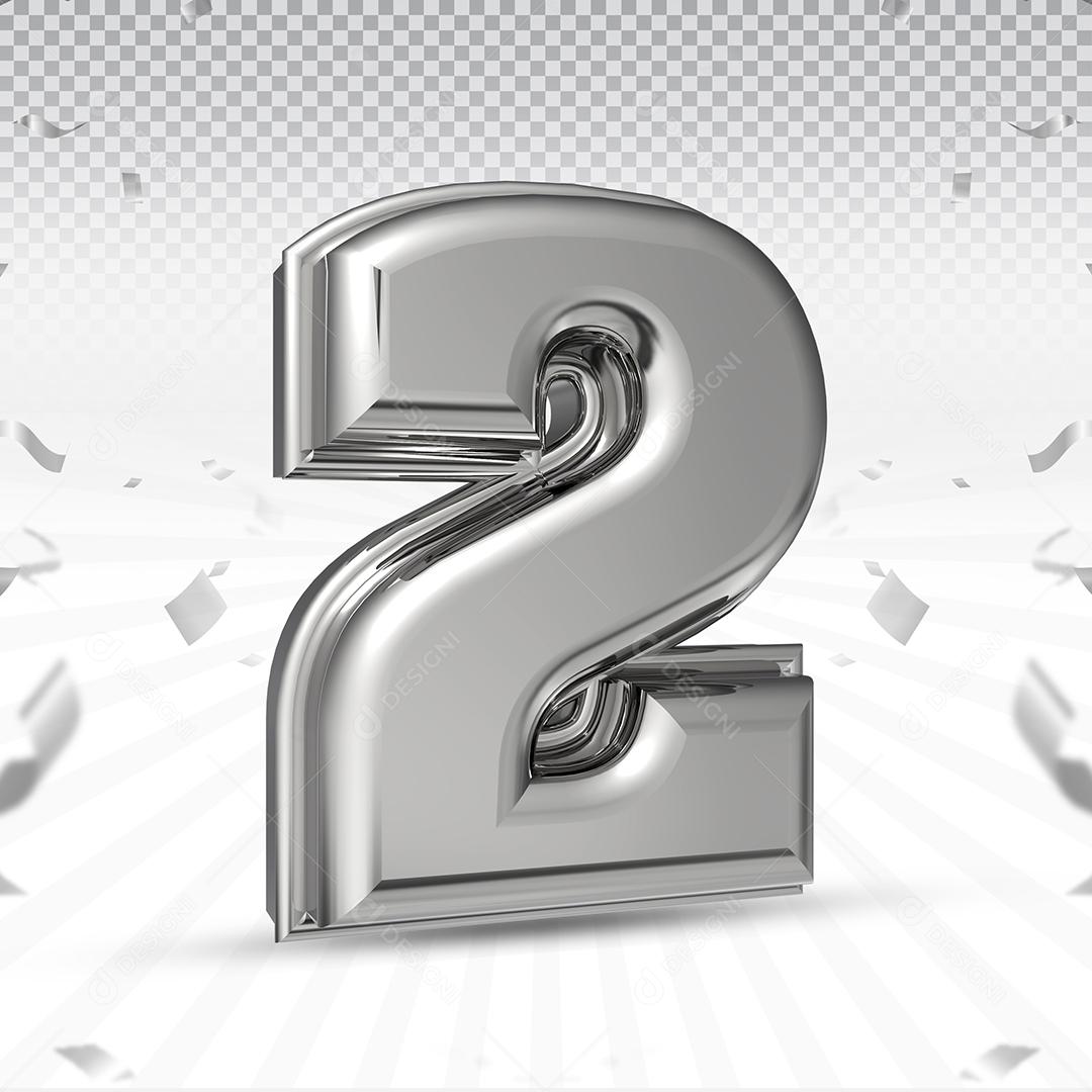 Número 2 3D Prata Elemento Para Composição PSD