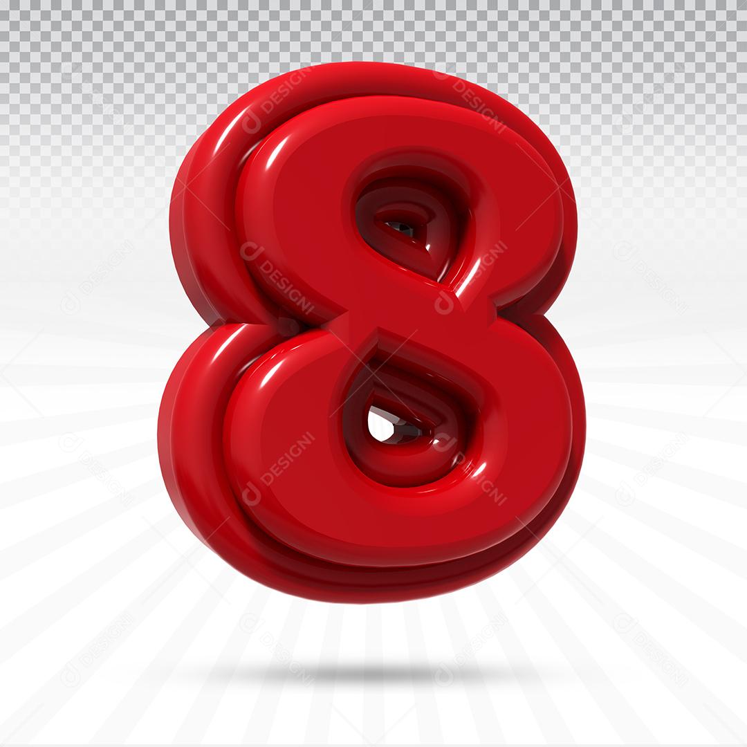 Elemento 3D Número 8 Vermelho Para Composição PSD